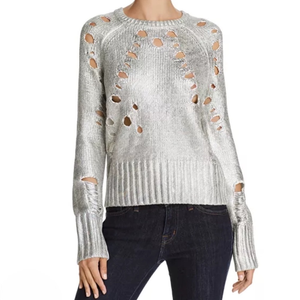 Sunset & Spring | Metallic Distressed Sweater Size Small